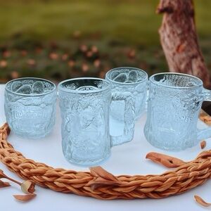 Vintage McDonald's Clear Flintstones Dining Mugs Set - set of 4
